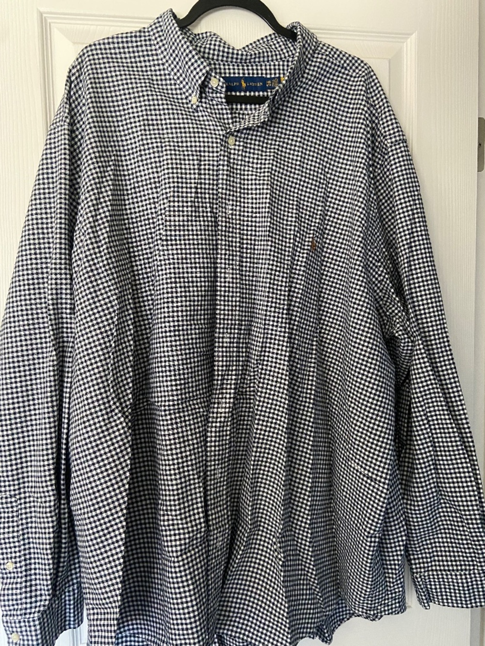 Polo Ralph Lauren Button Down Shirt 4XB Black White Plaid Check Long Sleeve pony